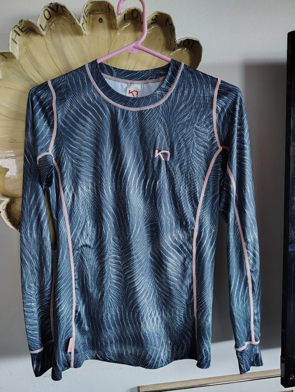 Kari Traa KT Work Out Running Top Active Wear L/S Green Pink Sz S